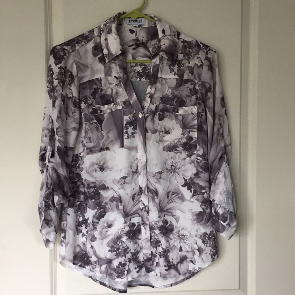 Grey and white floral button down shirt